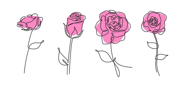 Rose flower one continuous line drawing set element collections. Vector illustration minimalism floral trendy design. — Stock Vector