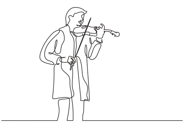 Minimalisme violoniste dessin ligne continue un vecteur dessiné à la main. Homme jouant de la musique instrument classique . — Image vectorielle