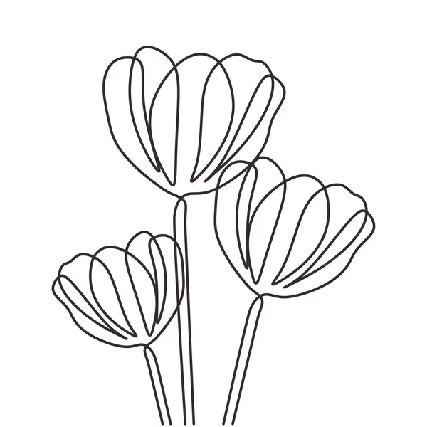 花连续一条线画在白色背景极简主义花卉植物简单线艺术。简单设计手工绘制素描艺术矢量插图. — 图库矢量图片