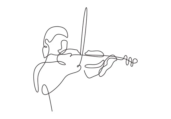 Minimalismo violinista dibujando línea continua un vector dibujado a mano. Chica tocando música instrumento clásico . — Vector de stock