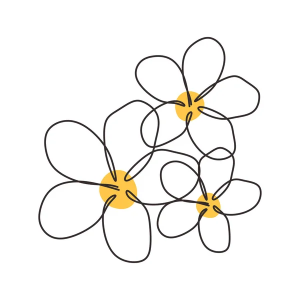 Kontinuierliche Linienzeichnung von Plumeria Blume eine Hand gezeichnet Minimalismus. Einfachheit Schönheitselement für Plakat und Design. — Stockvektor