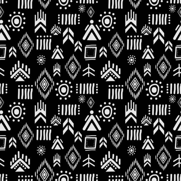 Maya antigo padrão sem costura boêmio desenho navajo cultura fundo hipster design moderno cores preto e branco —  Vetores de Stock
