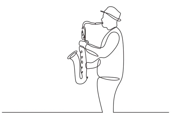 Dibujo continuo de una línea de saxofonista. Instrumentos de música de viento concepto de línea única dibujo diseño ilustración — Archivo Imágenes Vectoriales