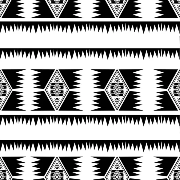 Motif sans couture tribal Navajo vecteur avec des motifs dessinés à la main dessin design fait main textile mode emballage prêt pour l'impression couleurs noir et blanc — Image vectorielle