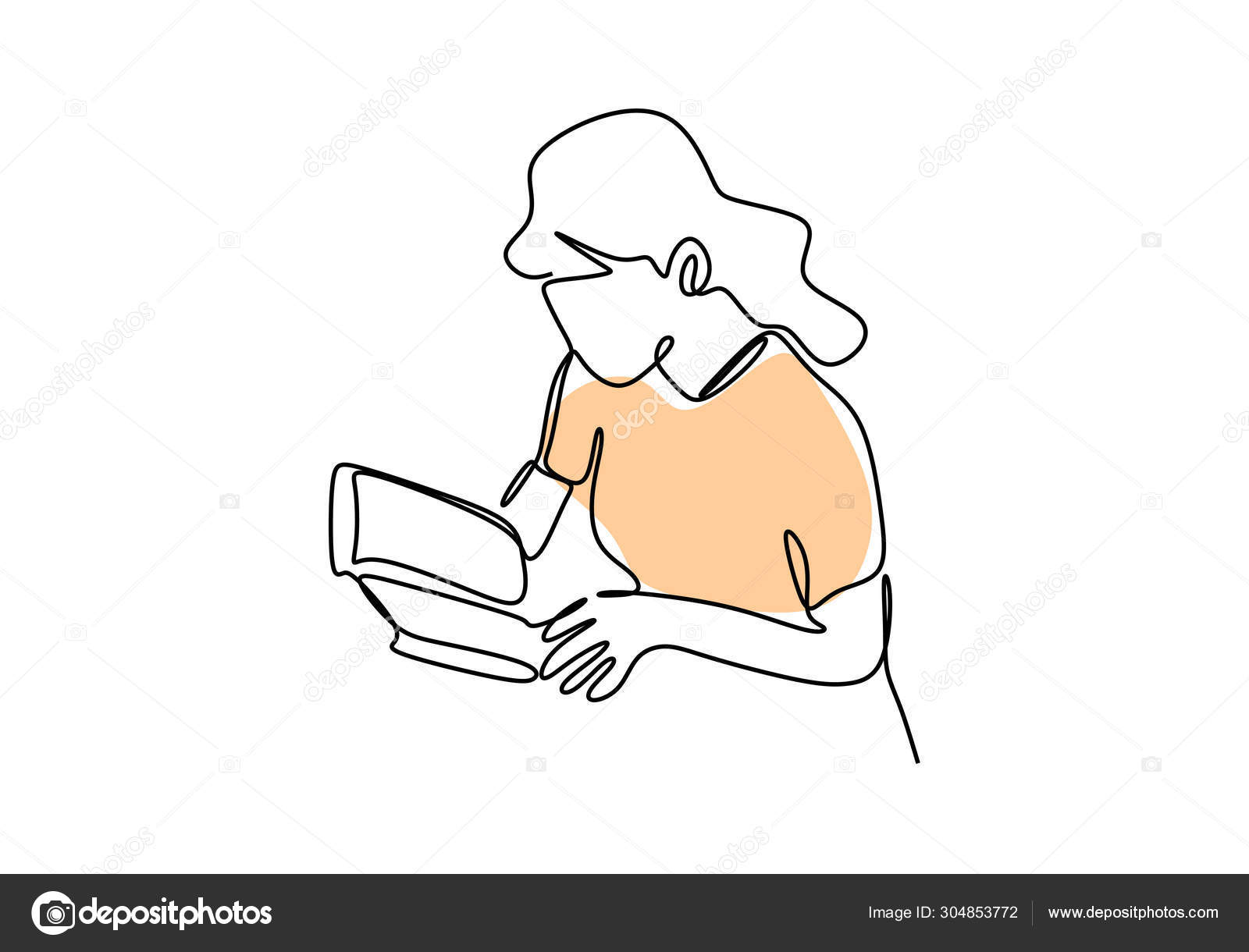 Teenager Girl Reading Book Continuous One Line Vector Illustration