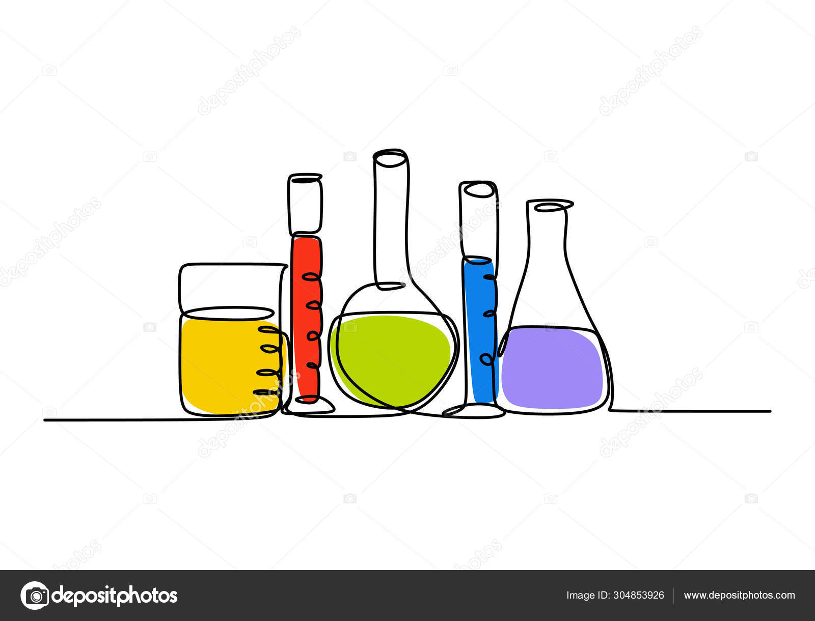 Balão de ciência química contínua uma linha de desenho ferramenta de vidro  química. Tecnologia científica pesquisa medicina vidro equipamento design  um esboço desenho desenho vetor ilustração Vetor de ©ngupakarti 304853926, image size:1600x1220