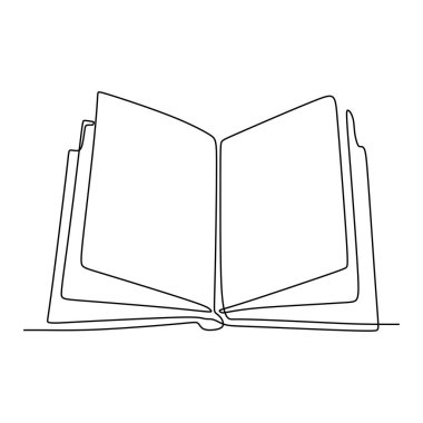 Yalıtılmış vektör nesnesinin bir çizgi çizimi. Uçan sayfaları sürekli tasarım ile açık kitap
