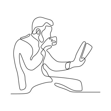 Sürekli çizgi çizim çocuk okuma kitap vektör illüstrasyon minimalist kavram eğitimi geri schhol tema.