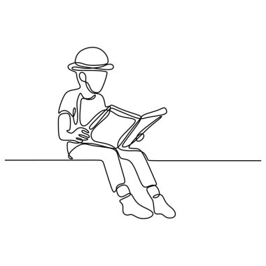 çocukların sürekli çizgi çizim kitap minimalist vektör illüstrasyon okuyun. Okul temaya geri dön.