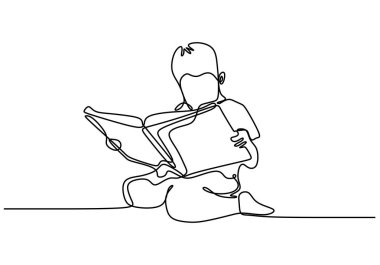 çocukların sürekli çizgi çizim kitap minimalist vektör illüstrasyon okuyun. Okul temaya geri dön.