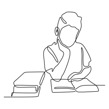 çocukların sürekli çizgi çizim kitap minimalist vektör illüstrasyon okuyun. Okul temaya geri dön.