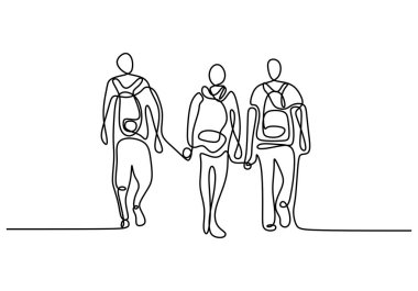 Beyaz arka plan vektör illüstrasyon izole minimalizm lineart tasarım çizilmiş çalışma süresi conteptual el sonra sokakta yürüyen insanların sürekli çizgi çizim