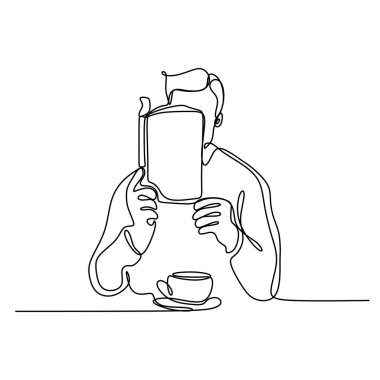 Sürekli çizgi çizim çocuk okuma kitap vektör illüstrasyon minimalist kavram eğitimi geri schhol tema.