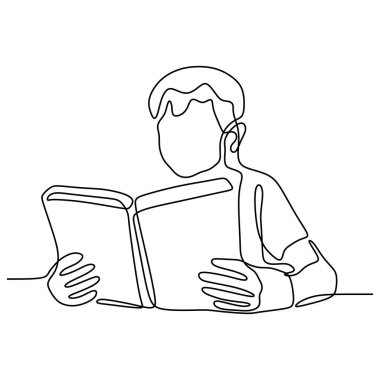 çocukların sürekli çizgi çizim kitap minimalist vektör illüstrasyon okuyun. Okul temaya geri dön.