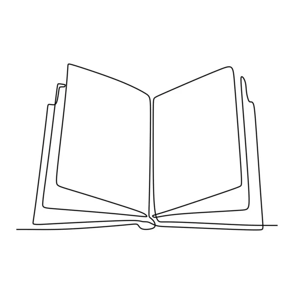 Un dessin linéaire d'un objet vectoriel isolé. Livre ouvert avec pages volantes design continu — Image vectorielle