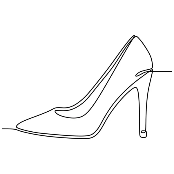 Una línea de dibujo del zapato de tacón alto para la moda de la mujer aislado en la ilustración del vector de fondo blanco — Vector de stock