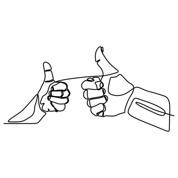Непрерывный рисунок линии поднимает вверх большой палец жестом концепцию тонкости, согласия и окей — стоковый вектор