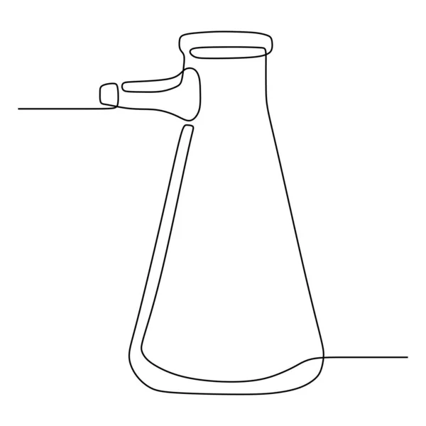 Balão de ciência química contínua uma linha de desenho ferramenta de vidro química. Tecnologia científica pesquisa medicina vidro equipamento design um esboço desenho desenho vetor ilustração — Vetor de Stock