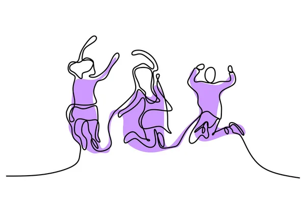Непрерывная линия рисования счастливые дети прыгать минималистский дизайн одной рукой нарисованы изолированные на белом фоне — стоковый вектор