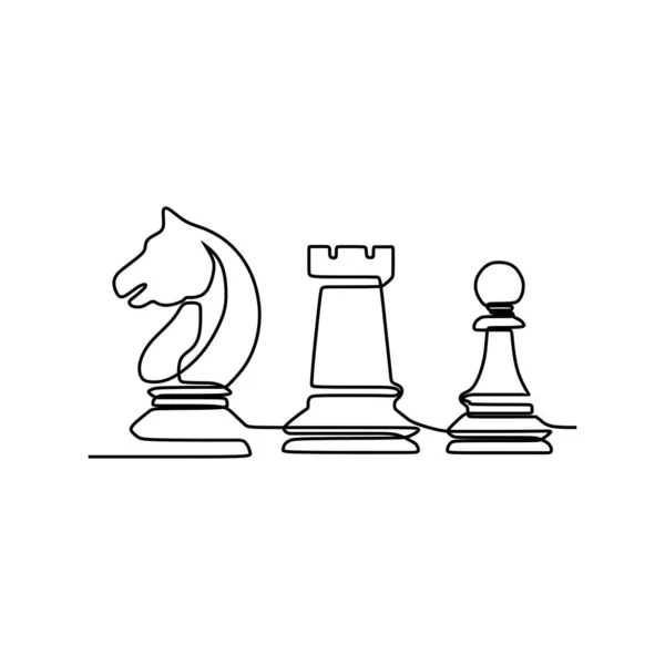 Dessin continu d'une ligne de pièces d'échecs design minimaliste isolé sur fond blanc. Concept tactique du groupe de joueurs. Espèces 168191 — Image vectorielle