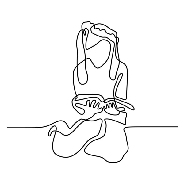 Безперервна лінія малювання дівчинка-підліток читає книгу Векторні ілюстрації мінімалістська концептуальна освіта назад до теми Шарля . — стоковий вектор