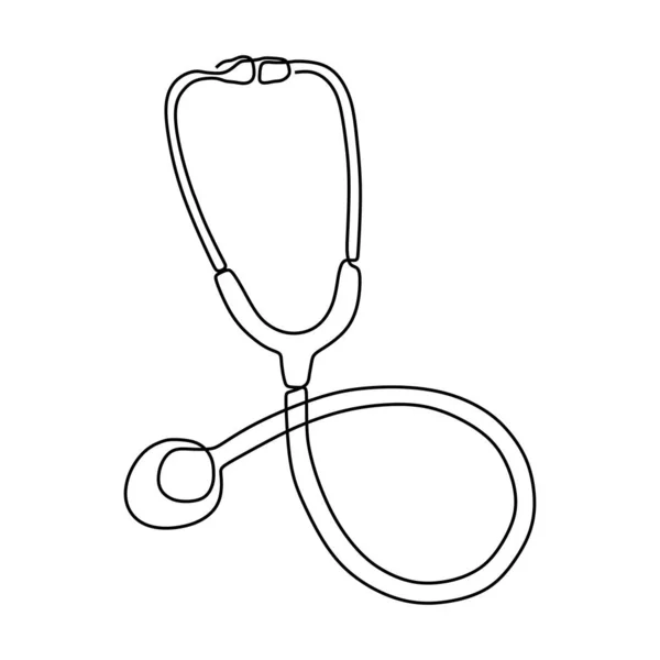 Kontinuerlig enkel linje ritning stetoskop medicinskt tema. Isolerad på vit bakgrund vektor illustration minimalism design. — Stock vektor