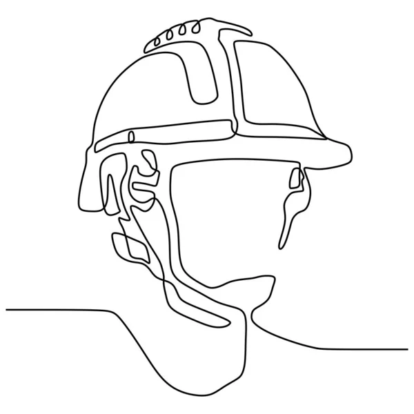 産業会社労働者ミニマリスト設計ベクトルイラストのための安全ヘルメットの連続線画 — ストックベクタ