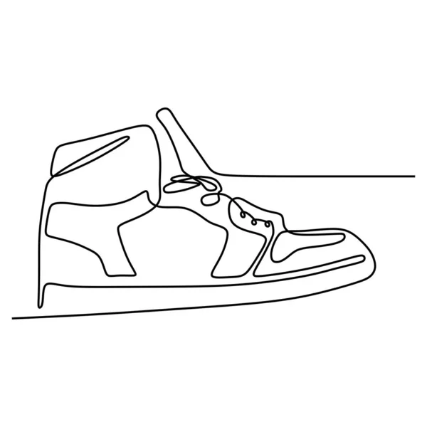白い背景ベクトルイラストミニマリズムに最小デザインの靴連続描画の1行 — ストックベクタ