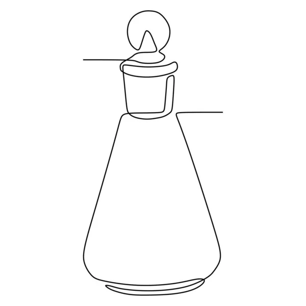 Sürekli çizgi sanat çizim kimya bilimi şişesi. Bilimsel teknoloji araştırma tıp cam ekipman tasarımı bir kroki anahat çizim vektör illüstrasyon — Stok Vektör
