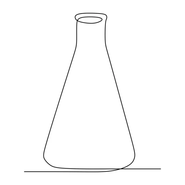 Linha contínua arte desenho químico ciência frasco. Tecnologia científica pesquisa medicina vidro equipamento design um esboço desenho desenho vetor ilustração —  Vetores de Stock