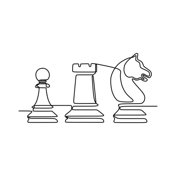 Непрерывный однолинейный рисунок шахматных фигур минималистский дизайн изолирован на белом фоне. Группа игроков тактическая концепция. eps 168192 — стоковый вектор