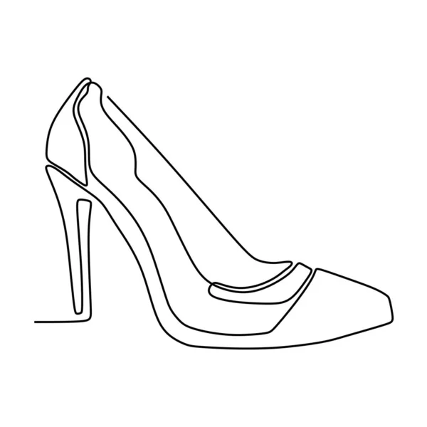 Dibujo continuo de la línea del zapato del talón alto para la moda de la mujer aislada en la ilustración del vector del fondo blanco — Vector de stock
