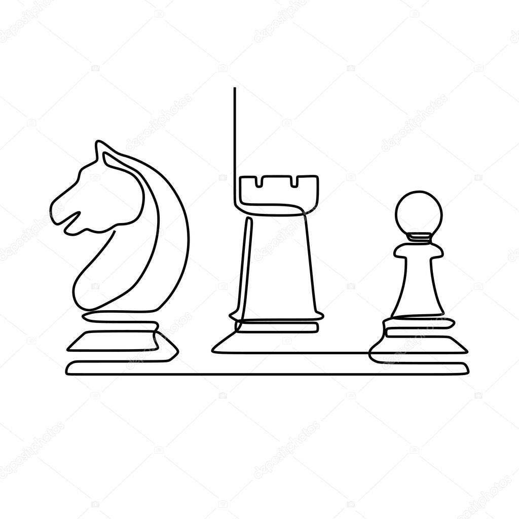 Continuous one line drawing of chess pieces minimalist design isolated on white background. Group of players tactic concept. eps 168193