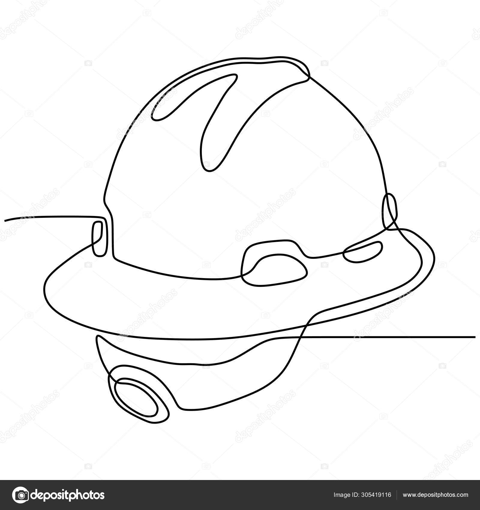 One line drawing of safety helmet for industrial company worker