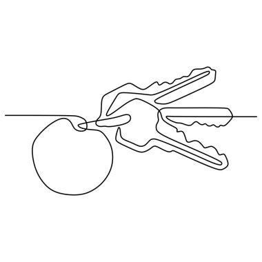 Anahtarların sürekli çizgi çizimi beyaz arka planda nesne minimalizm tasarımını işaretle