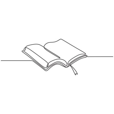 Yalıtılmış vektör nesnesinin bir çizgi çizimi. Uçan sayfaları sürekli tasarım ile açık kitap