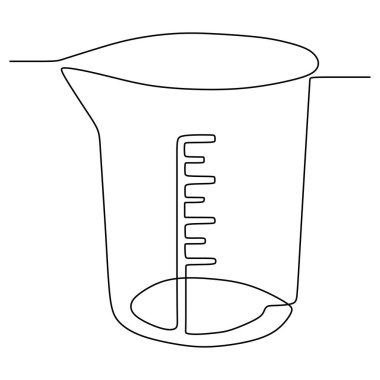 Sürekli çizgi sanat çizim kimya bilimi şişesi. Bilimsel teknoloji araştırma tıp cam ekipman tasarımı bir kroki anahat çizim vektör illüstrasyon