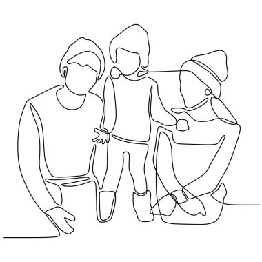 aile birlikte sürekli çizgi çizim vektör illüstrasyon minimalist kavram insanlar tema ayakta.