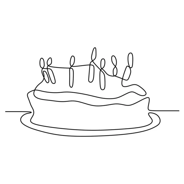 Bolo de aniversário de uma linha com ilustração de vetor de bandeira de design minimalista de vela isolada no fundo branco para momento de celebração —  Vetores de Stock