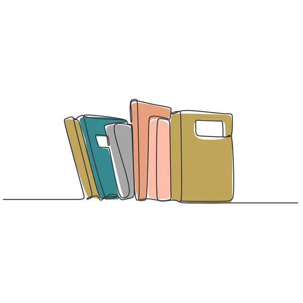 Vektor kontinuerlig linje ritning av högen av böcker. Pedagogisk idé koncept minimalistisk design. — Stock vektor