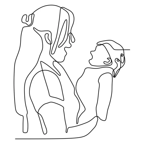 Continuous line drawing of mother and her baby lovely family concept after born minimalist vector design — Stock Vector