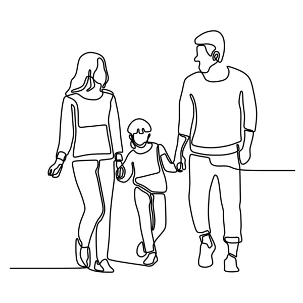 Gambar garis kontinu dari keluarga berdiri bersama vektor konsep minimalis orang tema . - Stok Vektor