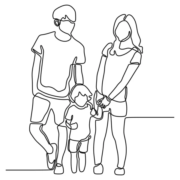 Continuo dibujo de una línea de familia de pie juntos vector ilustración concepto minimalista gente tema . — Archivo Imágenes Vectoriales