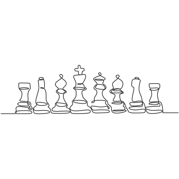 Dessin continu d'une ligne de pièces d'échecs design minimaliste isolé sur fond blanc. Concept tactique du groupe de joueurs . — Image vectorielle