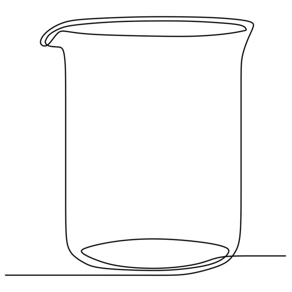 Kemisk vetenskap kolv kontinuerlig en linje ritning kemi glas verktyg. Vetenskaplig teknik forsknings medicin glas utrustning design en skiss disposition ritning vektor illustration — Stock vektor