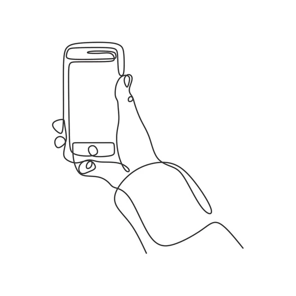 Sürekli çizgi çizim cep telefonu minimal tasarım beyaz bacgkround — Stok Vektör