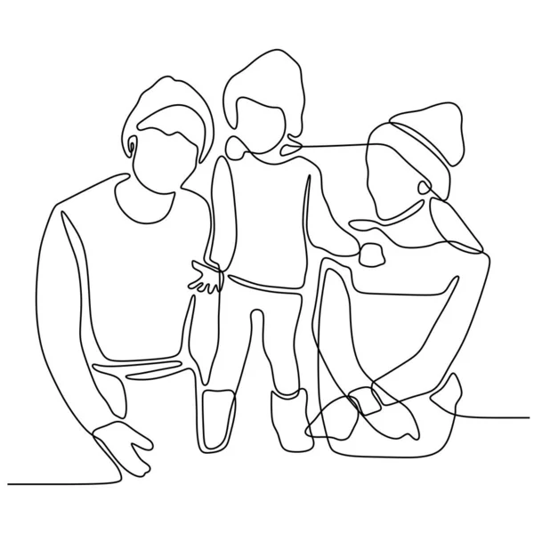 Familia de pie junto línea continua dibujo vector ilustración concepto minimalista gente tema . — Archivo Imágenes Vectoriales