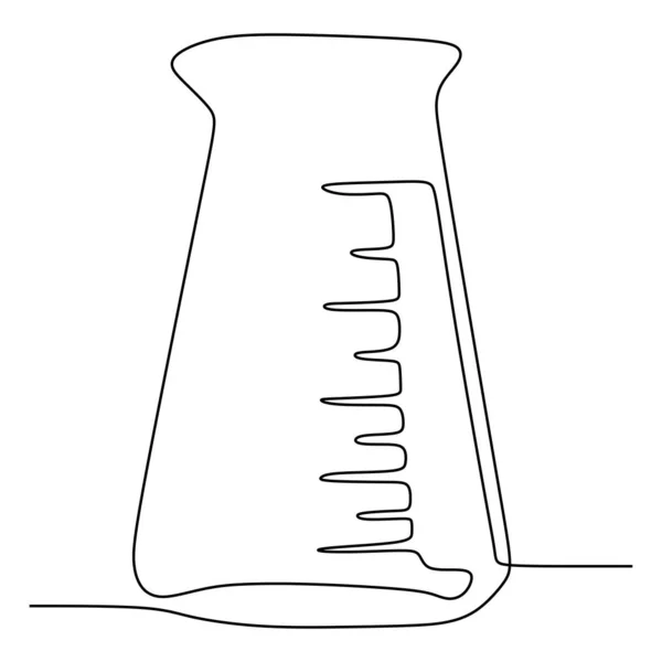 Balão de ciência química contínua uma linha de desenho ferramenta de vidro química. Tecnologia científica pesquisa medicina vidro equipamento design um esboço desenho desenho vetor ilustração — Vetor de Stock