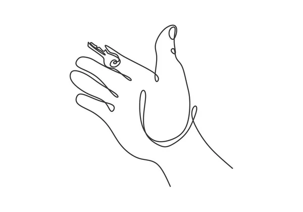 La mano que sostiene las llaves del coche o apartamento línea continua dibujo vector ilustración signo y símbolo — Archivo Imágenes Vectoriales