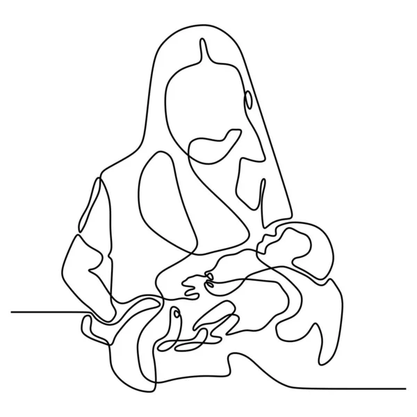 Maman et bébé dessin en ligne continue illustration vectorielle minimalisme linéaire simple — Image vectorielle